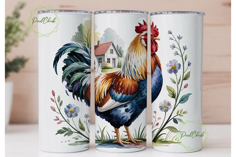 Blue Rooster Farmhouse 20oz Tumbler Wrap Sublimation PixelChick 