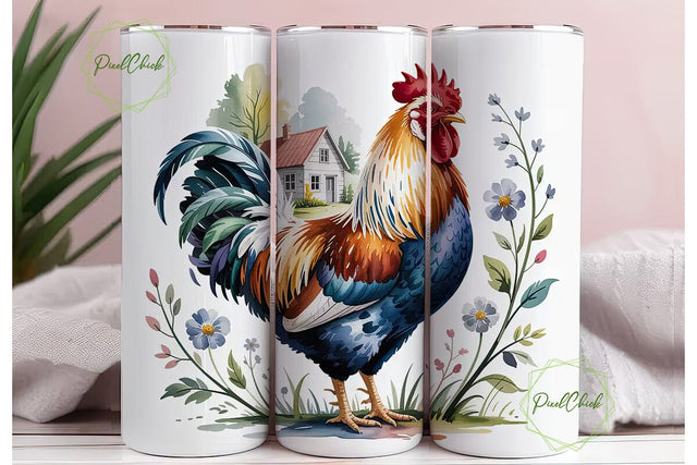 Blue Rooster Farmhouse 20oz Tumbler Wrap Sublimation PixelChick 