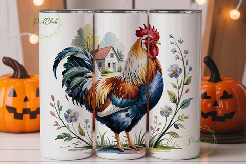 Blue Rooster Farmhouse 20oz Tumbler Wrap Sublimation PixelChick 