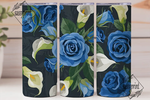 Blue Rose & Calla Lily 20oz Tumbler Wrap Sublimation sassyprint 