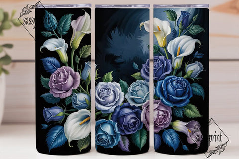 Blue Rose & Calla Lily 20oz Tumbler Wrap Sublimation sassyprint 
