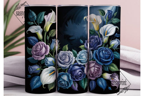 Blue Rose & Calla Lily 20oz Tumbler Wrap Sublimation sassyprint 