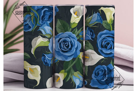 Blue Rose & Calla Lily 20oz Tumbler Wrap Sublimation sassyprint 