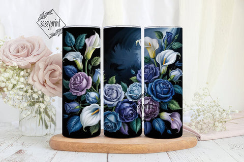 Blue Rose & Calla Lily 20oz Tumbler Wrap Sublimation sassyprint 