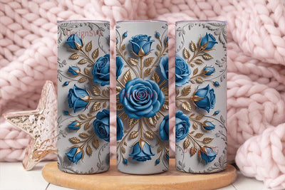 Blue Rose Gold Vine 20oz Tumbler Wrap Sublimation DesignSVG 