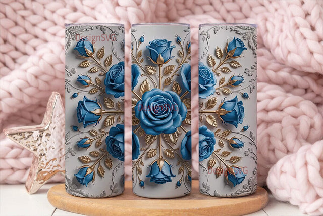 Blue Rose Gold Vine 20oz Tumbler Wrap Sublimation DesignSVG 