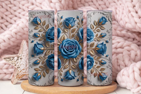 Blue Rose Gold Vine 20oz Tumbler Wrap Sublimation DesignSVG 