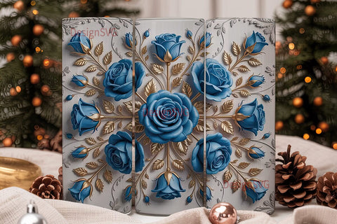 Blue Rose Gold Vine 20oz Tumbler Wrap Sublimation DesignSVG 