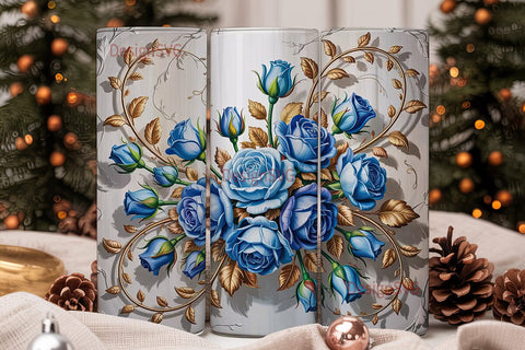 Blue Rose Gold Vine 20oz Tumbler Wrap Sublimation DesignSVG 