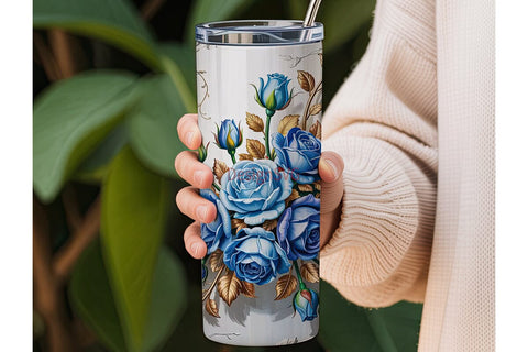 Blue Rose Gold Vine 20oz Tumbler Wrap Sublimation DesignSVG 