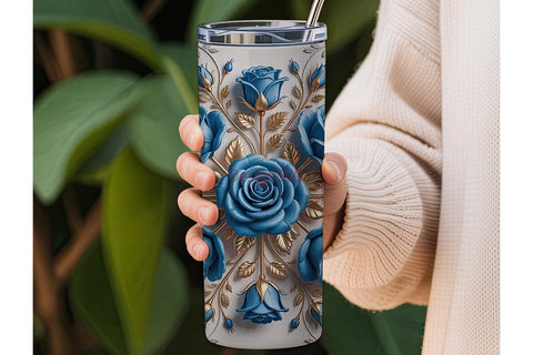 Blue Rose Gold Vine 20oz Tumbler Wrap Sublimation DesignSVG 