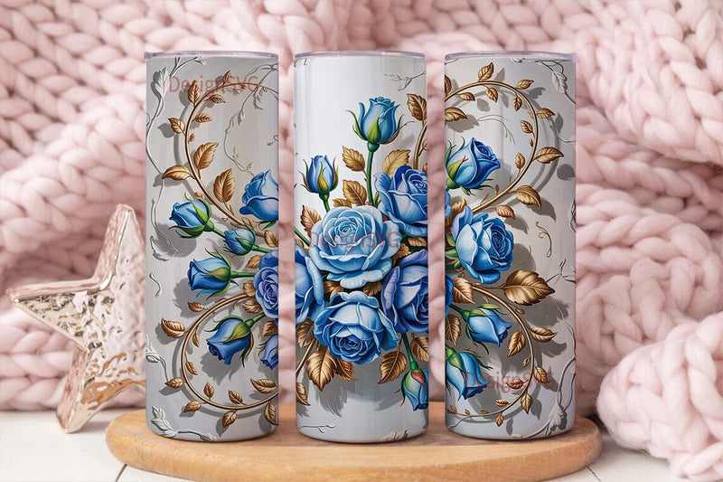 Blue Rose Gold Vine 20oz Tumbler Wrap Sublimation DesignSVG 
