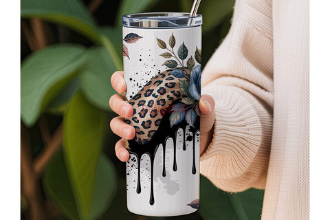 Blue Rose & Leopard 20oz Tumbler Wrap Sublimation DesignSVG 