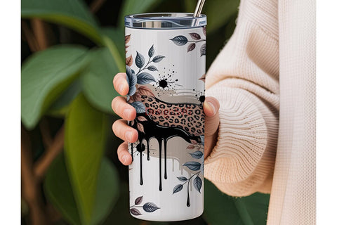 Blue Rose & Leopard 20oz Tumbler Wrap Sublimation DesignSVG 