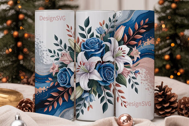 Blue Rose & Lily 20oz Tumbler Wrap Sublimation DesignSVG 