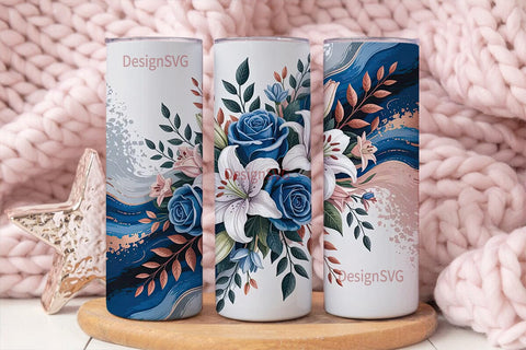Blue Rose & Lily 20oz Tumbler Wrap Sublimation DesignSVG 