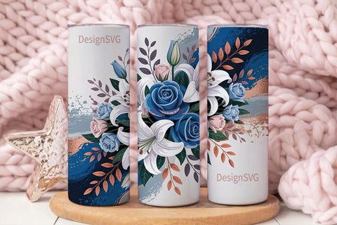 Blue Rose & Lily 20oz Tumbler Wrap Sublimation DesignSVG 