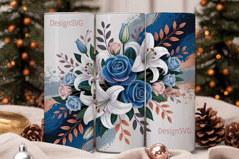 Blue Rose & Lily 20oz Tumbler Wrap Sublimation DesignSVG 