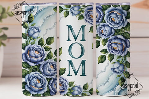 Blue Rose Mom 20oz Tumbler Wrap Sublimation sassyprint 
