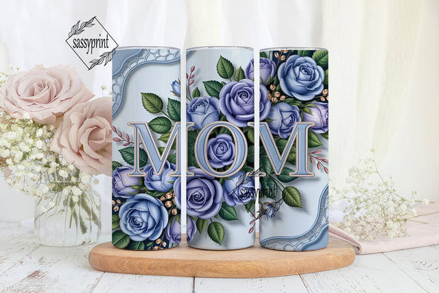 Blue Rose Mom 20oz Tumbler Wrap Sublimation sassyprint 