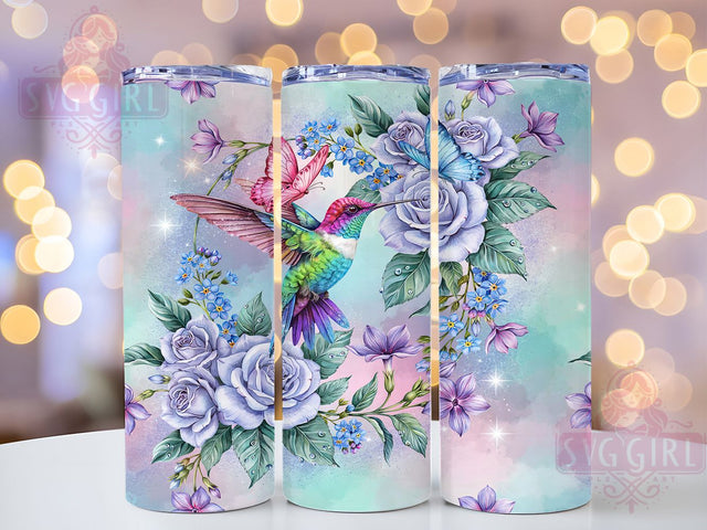 Blue Roses Butterfly Magic 20oz Tumbler, Butterfly Garden, Magical Hummingbird, Rainbow Garden, Floral Magic, Skinny Tumbler, Sublimation PNG Sublimation SvggirlplusArt 