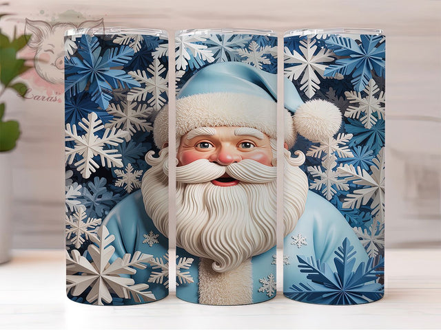Blue Santa Snowflake Christmas Tumbler, Winter Snowflake Sublimation Design, Festive Holiday Cup Art, 20oz Xmas Tumbler, Whimsical Santa Mug, Stylish Christmas Cup, Cozy Winter Wrap Sublimation Lara' s Designs 