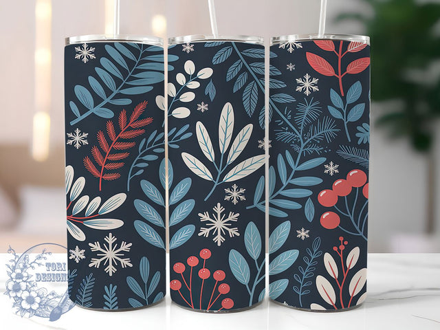 Blue Scandi Floral Winter Tumbler, Seamless Winter Flower Design, Blue Scandinavian Sublimation Art, 20oz Nordic Floral Tumbler, Whimsical Winter Bloom Mug, Elegant Blue Flower Cup, Cozy Scandi Christmas Wra Sublimation ToriDesigns 