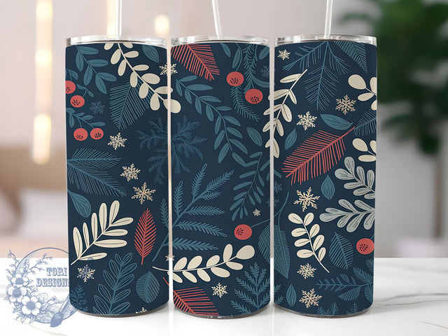 Blue Scandi Floral Winter Tumbler, Seamless Winter Flower Design, Blue Scandinavian Sublimation Art, 20oz Nordic Floral Tumbler, Whimsical Winter Bloom Mug, Elegant Blue Flower Cup, Cozy Scandi Christmas Wra Sublimation ToriDesigns 