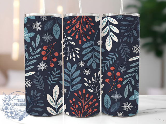 Blue Scandi Floral Winter Tumbler, Seamless Winter Flower Design, Blue Scandinavian Sublimation Art, 20oz Nordic Floral Tumbler, Whimsical Winter Bloom Mug, Elegant Blue Flower Cup, Cozy Scandi Christmas Wra Sublimation ToriDesigns 