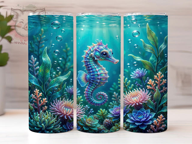 Blue Seahorse 20oz Tumbler Wrap, Ocean Vibes, Glitter Design, Marine Inspiration, Sea Life Art, 20oz Tumbler Wrap, Sublimation PNG Sublimation Lara' s Designs 