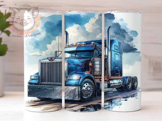 Blue Semi Truck Big Rig Tumbler, Big Rig Design, Blue Truck Tumbler, Truck Driver Gift, Heavy Duty Truck, Commercial Vehicle Tumbler, Automotive Drinkware Sublimation Lara' s Designs 