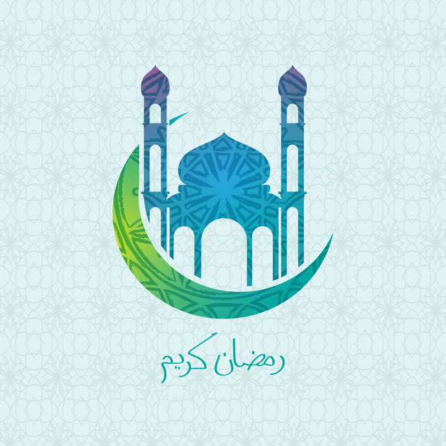 Blue silhouette of Mosque or Masjid on moon with stars on abstract green background, concept for Muslim community holy month Ramadan Kareem or Ramazan Kareem. SVG naemmiah021 