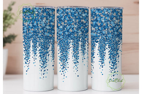 Blue Silver Glitter Fall Tumbler Wrap Sublimation PixelChick 