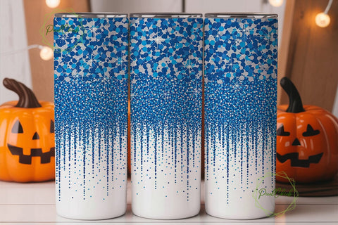Blue Silver Glitter Fall Tumbler Wrap Sublimation PixelChick 