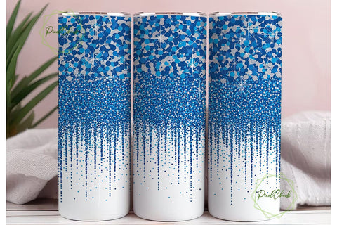 Blue Silver Glitter Fall Tumbler Wrap Sublimation PixelChick 
