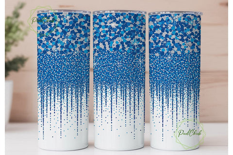 Blue Silver Glitter Fall Tumbler Wrap Sublimation PixelChick 