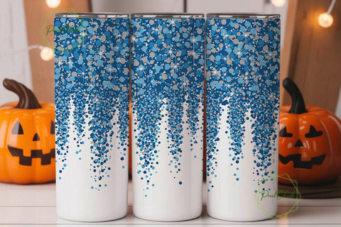 Blue Silver Glitter Fall Tumbler Wrap Sublimation PixelChick 