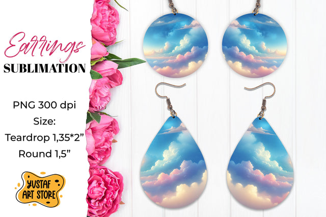 Blue Sky Earrings Sublimation. Teardrop/Round Sublimation Yustaf Art Store 