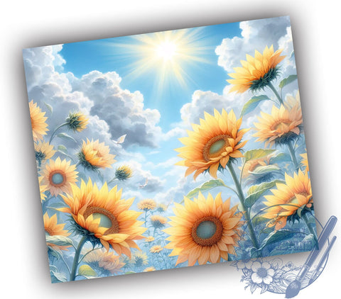 Blue Sky Sunflowers 20oz Skinny Tumbler, Sunflowers Tumbler Png, Straight & Tapered Tumbler Wrap, Instant Digital Download Sublimation ToriDesigns 