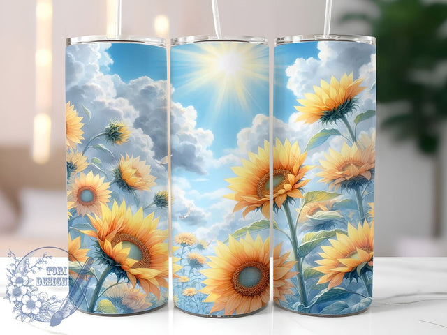 Blue Sky Sunflowers 20oz Skinny Tumbler, Sunflowers Tumbler Png, Straight & Tapered Tumbler Wrap, Instant Digital Download Sublimation ToriDesigns 