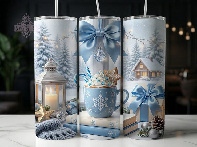 Blue Snowflake Cocoa 20oz Tumbler, Blue Snowflake Cocoa, Cocoa Tumbler Wrap, Snowflake Tumbler, 20oz Tumbler Wrap, Winter Cocoa PNG, Blue Snowflake PNG, Hot Cocoa Tumbler Sublimation SvggirlplusArt 