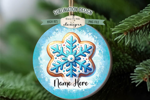 Blue Snowflake Cookie Ornament Designs PNG Files | Add Name Sublimation Ewe-N-Me Designs 