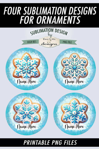 Blue Snowflake Cookie Ornament Designs PNG Files | Add Name Sublimation Ewe-N-Me Designs 