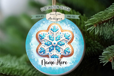 Blue Snowflake Cookie Ornament Designs PNG Files | Add Name Sublimation Ewe-N-Me Designs 