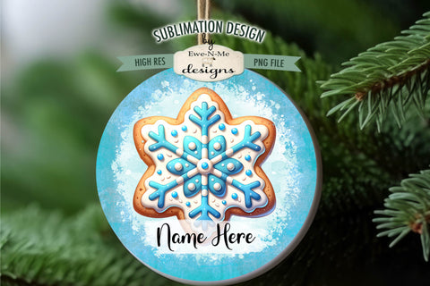 Blue Snowflake Cookie Ornament Designs PNG Files | Add Name Sublimation Ewe-N-Me Designs 