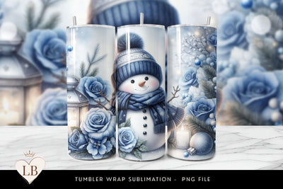 Blue Snowman and Lantern Tumbler Wrap Sublimation BijouBay 