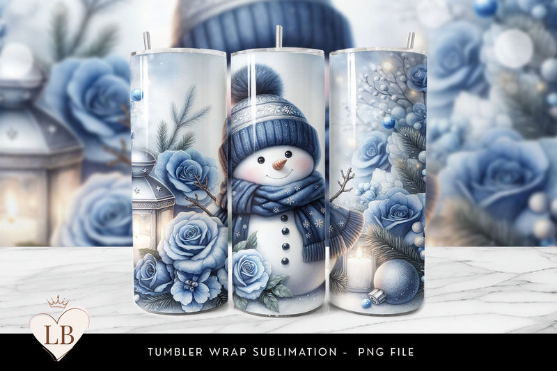 Blue Snowman and Lantern Tumbler Wrap Sublimation BijouBay 