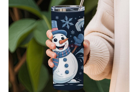 Blue Snowman Christmas 20oz Tumbler Wrap Sublimation DesignSVG 