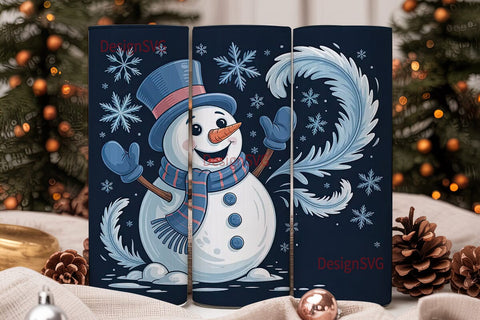 Blue Snowman Christmas 20oz Tumbler Wrap Sublimation DesignSVG 