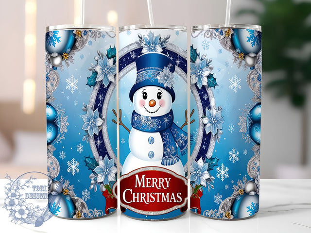 Blue Snowman Christmas Tumbler Wrap, Cute Snowman Tumbler, Merry Christmas Design, 20oz Wrap, Sublimation Design, Winter Drinkware, Blue Snowman, Holiday Cup Sublimation ToriDesigns 